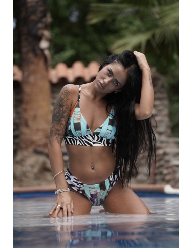 SUJETADOR BIKINI LAM REVERSIBLE TURQUESA /CEBRA