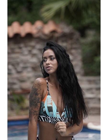 SUJETADOR BIKINI LAM REVERSIBLE TURQUESA /CEBRA